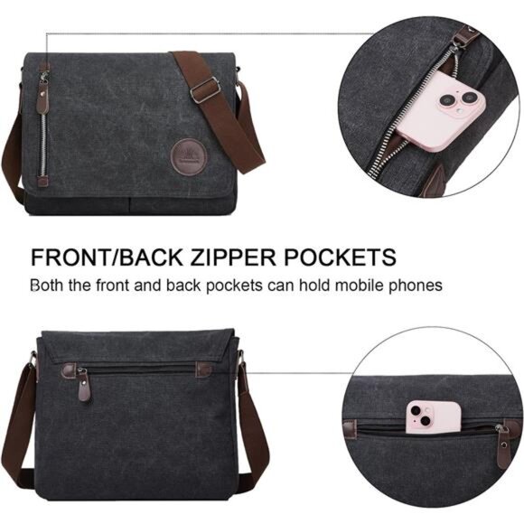 Canvas Messenger Bag Laptop Bag Crossbody Shoulder Bag Work Travel School Bag Me - Picture 6 of 7
